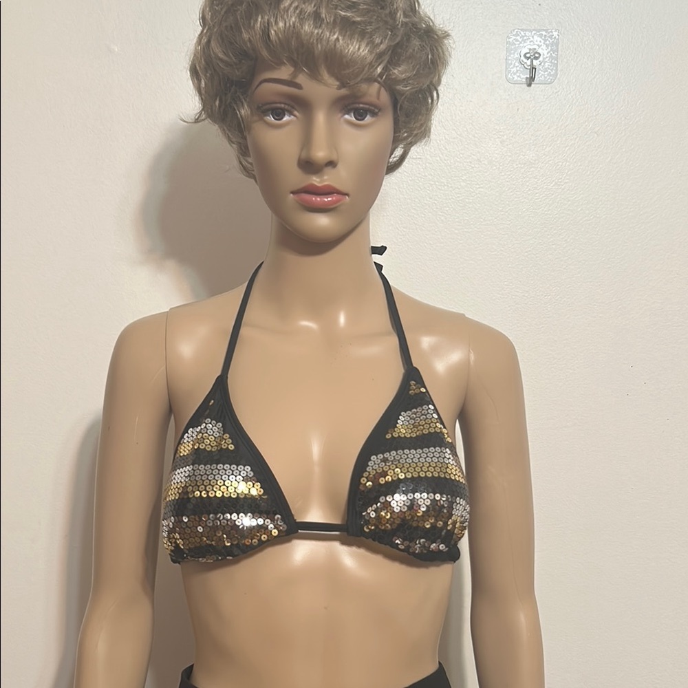 California Waves Black and Gold Triangle Bikini Top